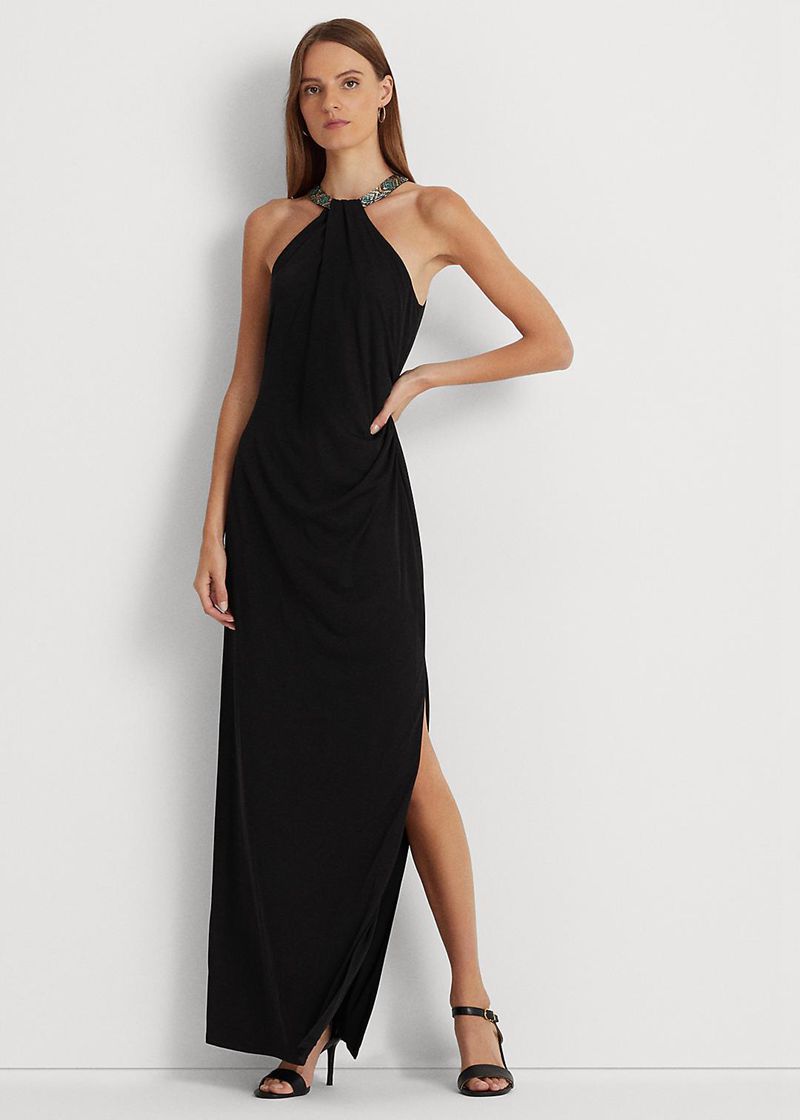 Vestidos Lauren Mujer Jersey Halter Gown Chile Negras JTLOB-7312